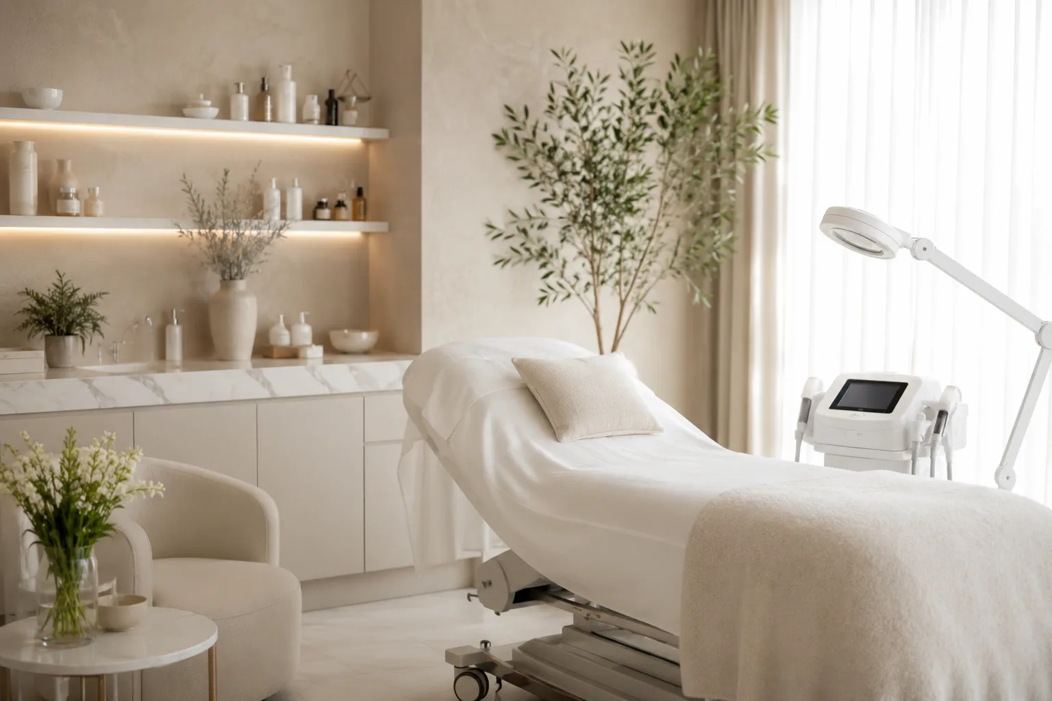 Behandlungsraum für ästhetische Medizin bei AESTHORA Heller Behandlungsraum bei AESTHORA für Botulinum, Filler, Skinbooster und medizinische Hautpflege